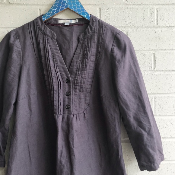 Boden Laura Grey Linen Cotton Prairie Tall Dress - Picture 2 of 6